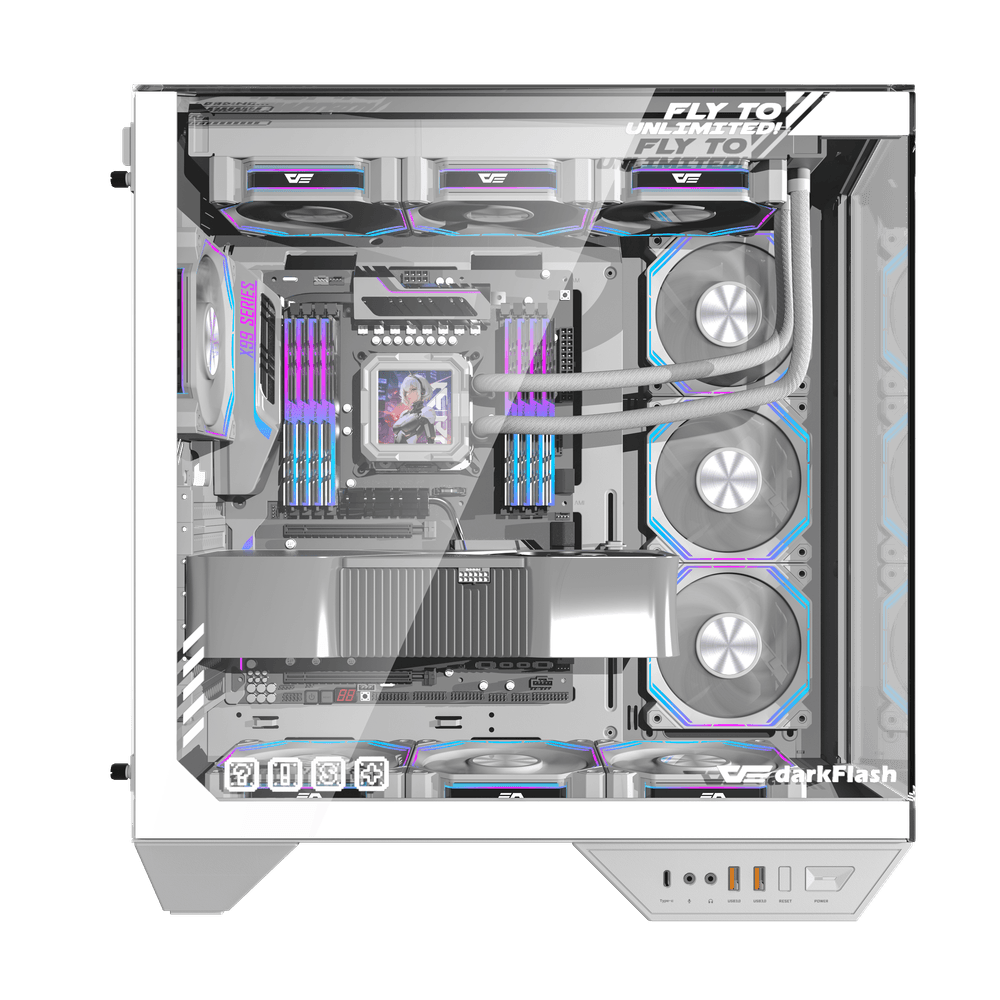 DarkFlash DY470 ATX PC Case - 4 ARGB FANS / White