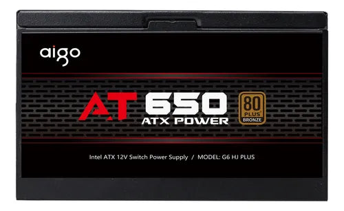 Aigo AT650 Non Modular Power Supply, 80 Plus Bronze Certification, 650W Power, Active PFC, Taiwanese 105° Capacitors, Hydraulic Bearing, 120mm Fan, Black | AT650