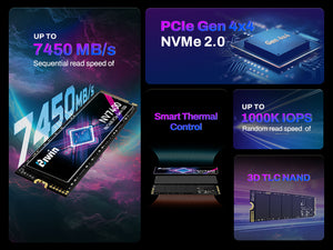 BIWIN Black Opal NV7400 1TB SSD Gen4x4, Read Speed up to 7450MB/s, NVMe M.2 2280 PCIe 4.0 Internal PC Solid State Drive