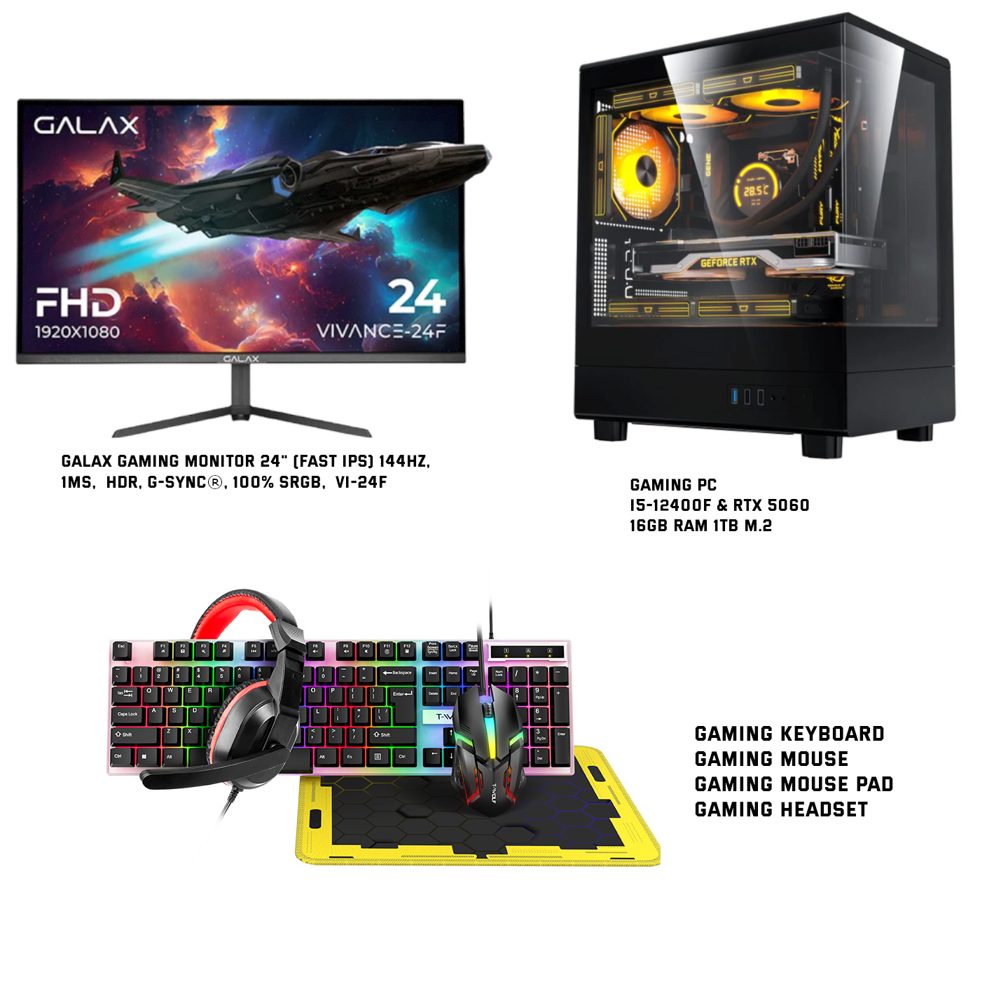Gaming PC Bundle (PC I5 12400F & RTX 5060) + MONITOR GALAX 24