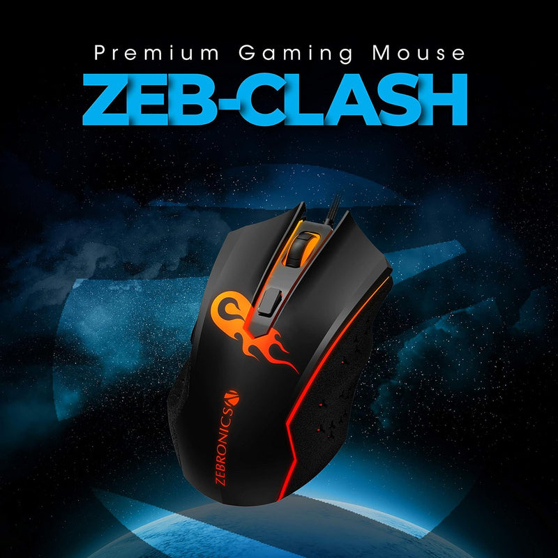 ZEBRONICS Zeb-Clash - Premium USB Gaming Mouse with 6 Buttons, High Resolution Gaming Sensor 3600 DPI, Mulitcolor LED