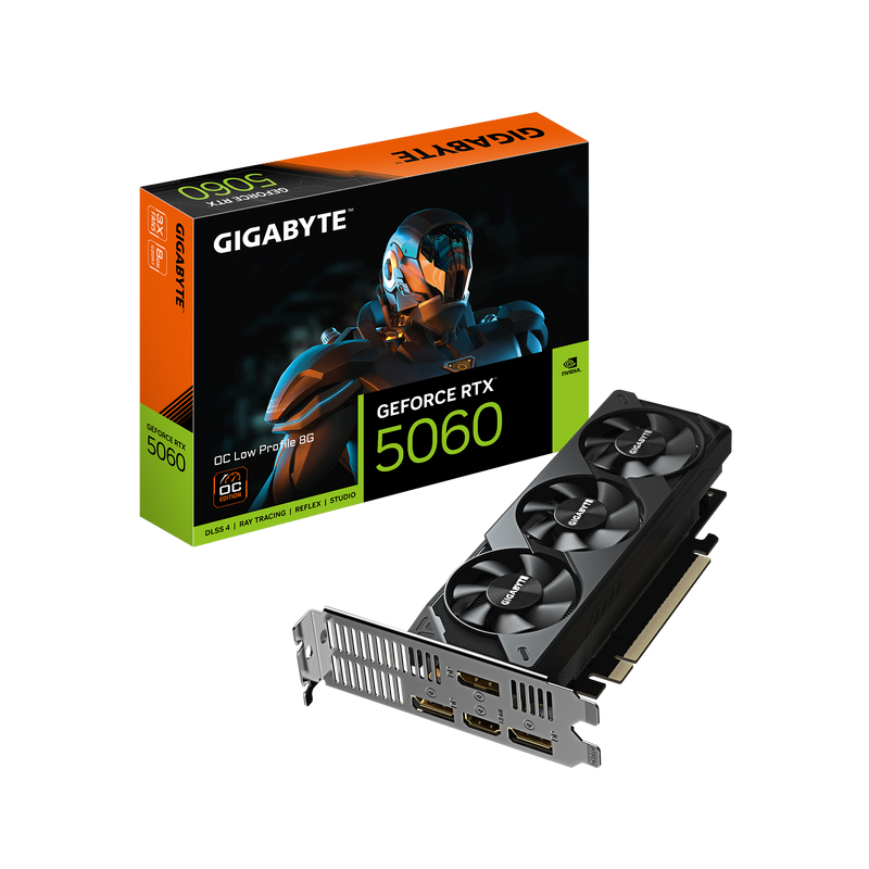 Gigabyte GeForce RTX 5060 OC Low Profile 8G Graphics Card - 8GB GDDR7, 128bit, PCI-E 5.0, 2512 MHz Core Clock, 3 x DisplayPort, 1 x HDMI,