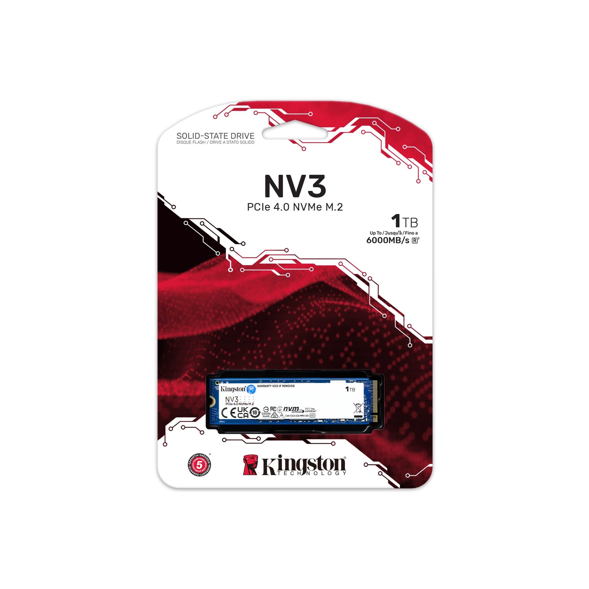 Kingston 1TB M.2 NV3 PCIe 4.0 NVMe Internal SSD, Capacity 6000 MB/s