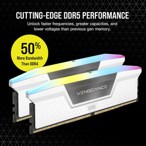 VENGEANCE® RGB 32GB (2x16GB) DDR5 DRAM Up To 6000MT/s CL30 AMD EXPO & Intel XMP Memory Kit - White